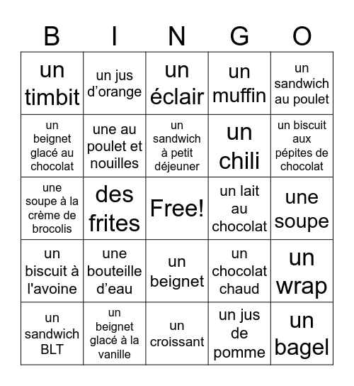 Tim Hortons Bingo Card