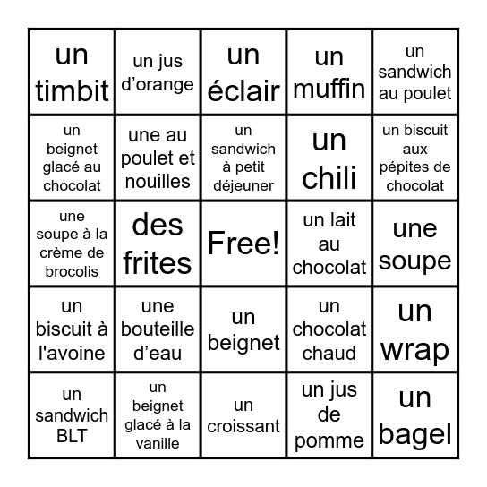 Tim Hortons Bingo Card