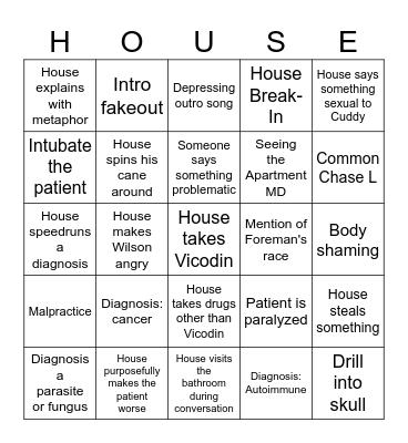 House Bingo Card