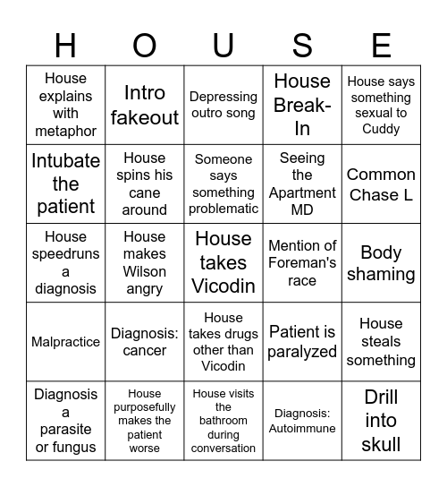 House Bingo Card