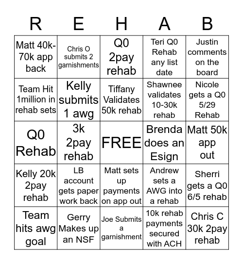 Huffner Team Bingo Card