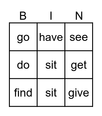 Irregular Verbs - Bingo Card