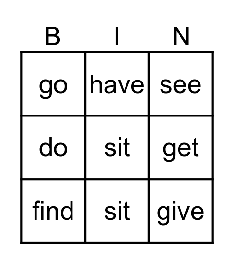 Irregular Verbs - Bingo Card