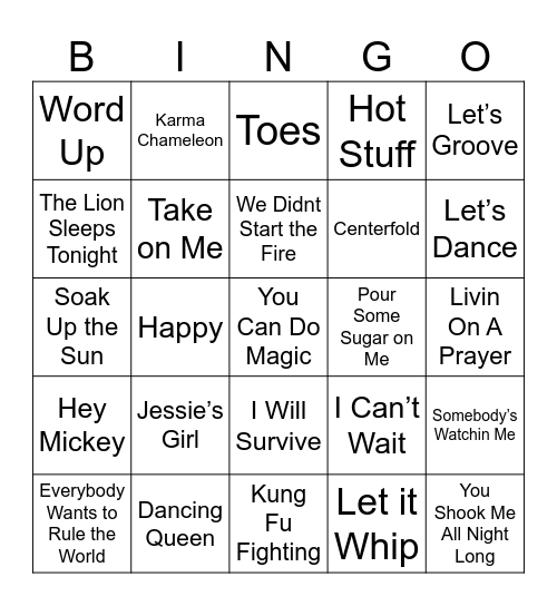 Singable 5k Bingo Card