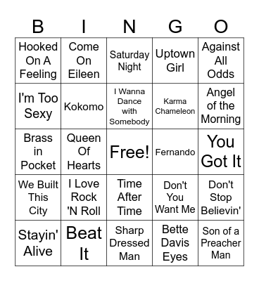 80's Karaoke Hits Bingo Card