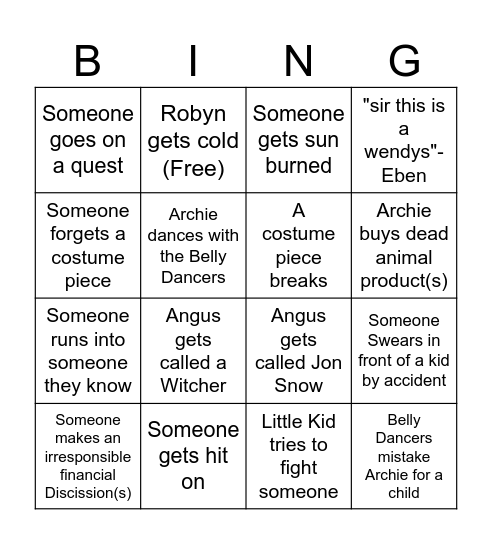 Ren Faire Bingo Card Bingo Card