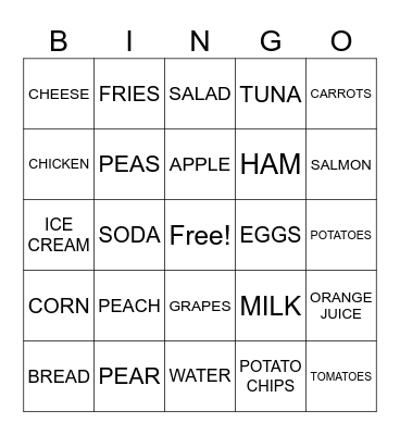 FOOD AND DRINKS Bingo Card