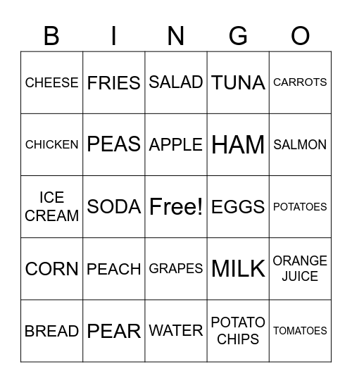 FOOD AND DRINKS Bingo Card