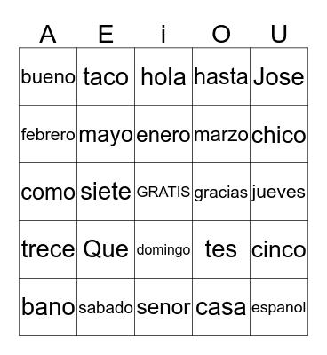 jugando   con  el   espanol Bingo Card