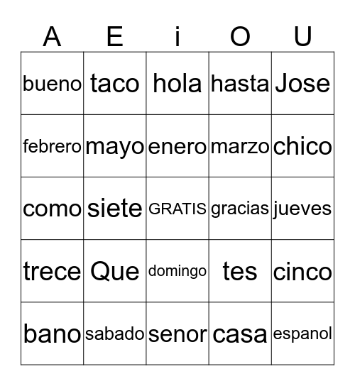 jugando   con  el   espanol Bingo Card