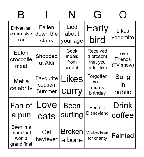 Get to know you! Bingo Card