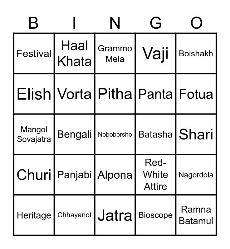 Pohela Boishakh Bingo Card