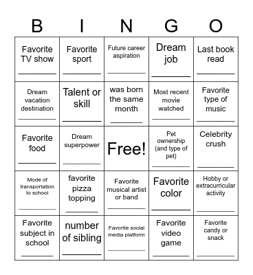 Find someone who has the same as you.... Bingo Card
