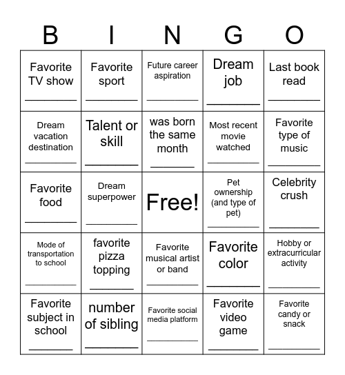 Find someone who has the same as you.... Bingo Card
