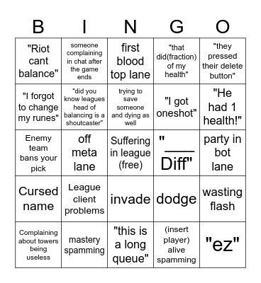 League Bingo Card