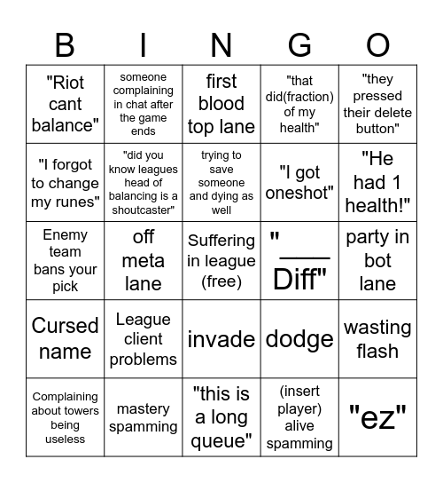 League Bingo Card