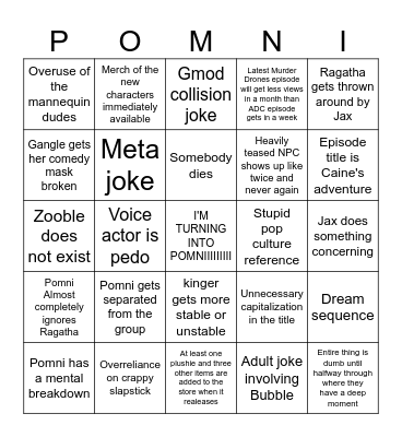 Amazing Digital Circus Bingo Card