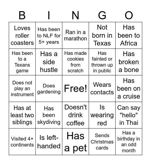 Thailand Team Bingo Card