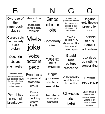 Amazing Digital Circus Bingo Card