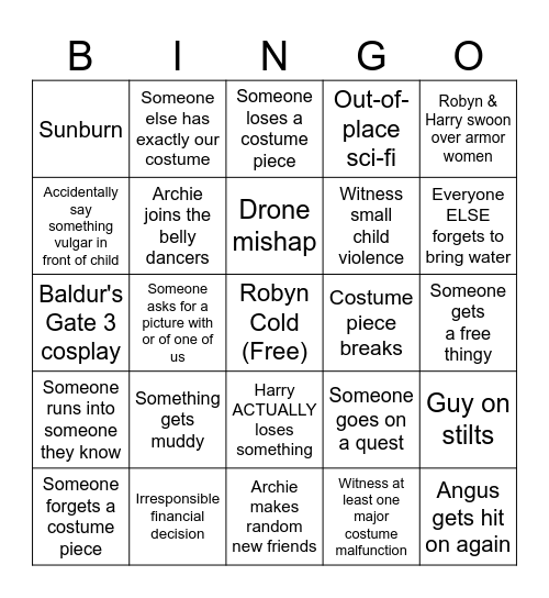 Ren Faire Bingo Card