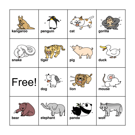 Animal bingo Card