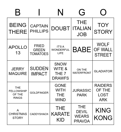 Movie Bingo -  CARD A Bingo Card