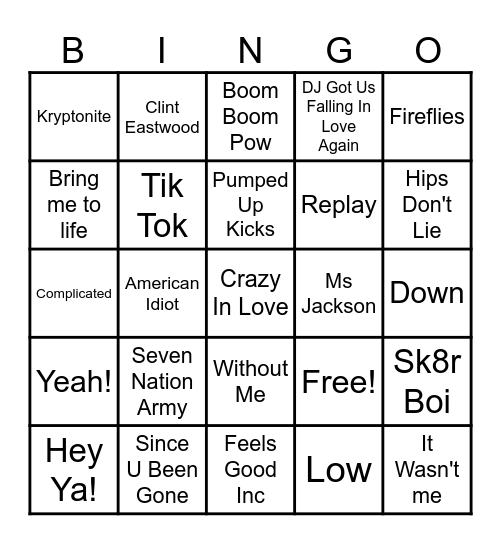 2000s Bingo Card