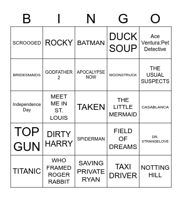 Movie Bingo - CARD B Bingo Card