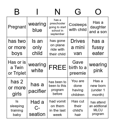 Baby Shower Ice Breaker Bingo Card