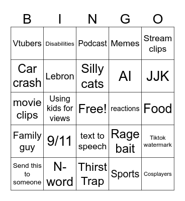 instagram reels Bingo Card