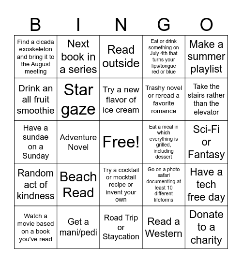 Book Club Summer BINGO Fun 2024 Bingo Card
