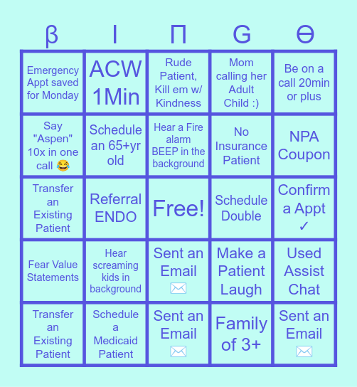 Scheduling TIME Bingo Card