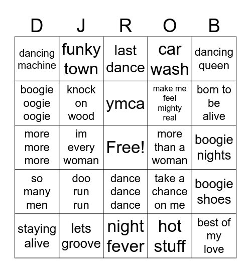 Dance 1 Bingo Card