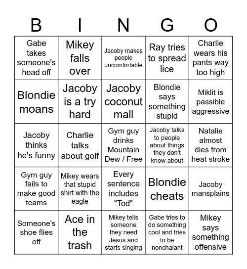 Gym Bingo Card