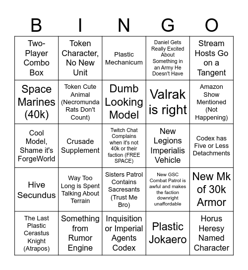 40k Reveal Bingo Card