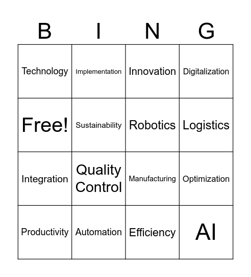 aplication in the industry Bingo Card