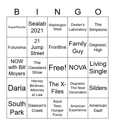 TV Shows Bingo Card