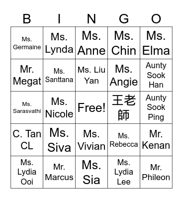 Teacher's Day Bingo Card