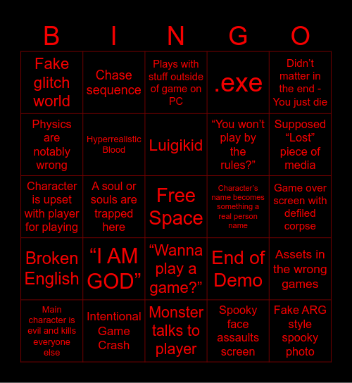 Spooky Game Bingo Card