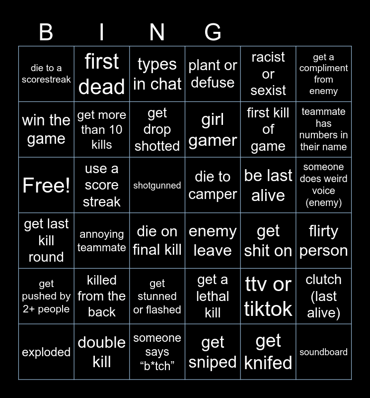 cod bingo Card