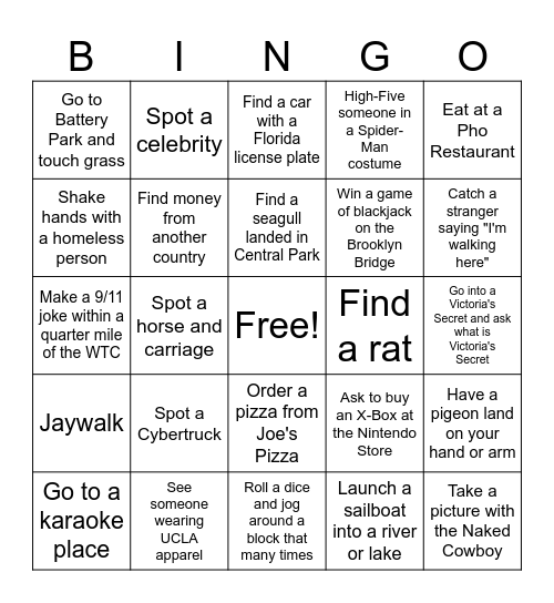 New York City Bingo Card