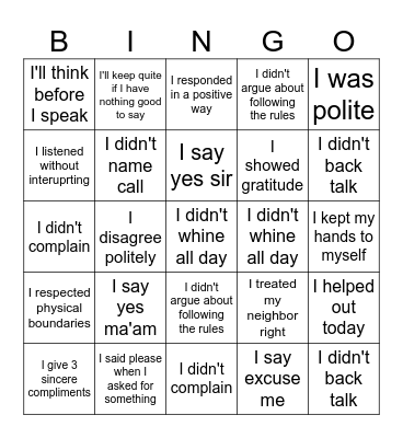 Show Some Respect Bingo Card