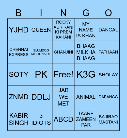 Bollywood Dance Party Bingo Card