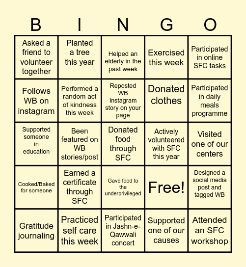 Squad for Change Bingo Card