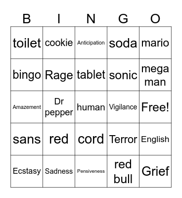 Plutchik's Wheel Bingo Card