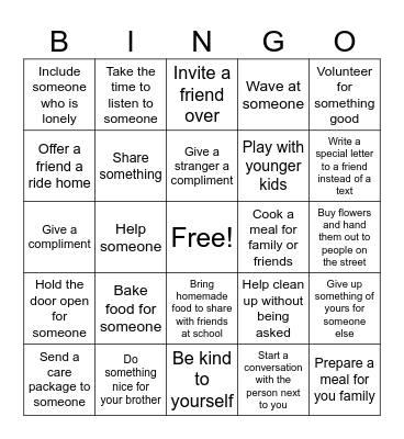 Kindness bingo Card