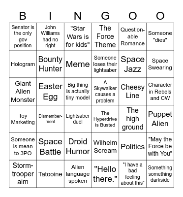 Star Wars Bingo Card