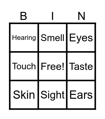 My 5 Senses Bingo Card