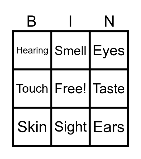 My 5 Senses Bingo Card