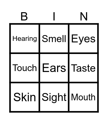 My 5 Senses Bingo Card